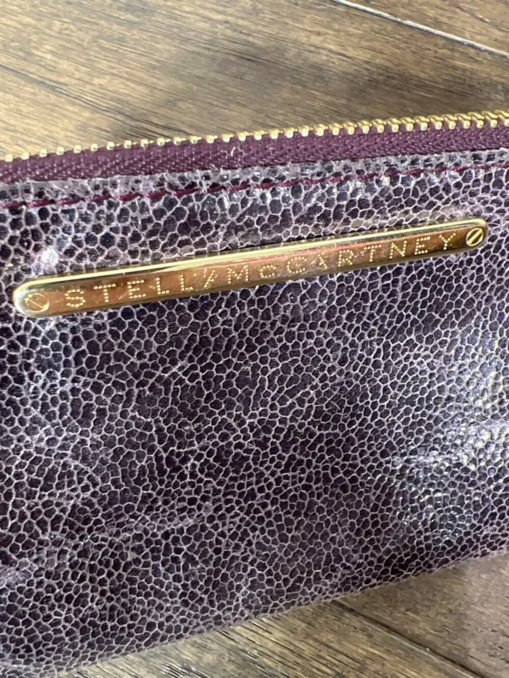 STELLA MCCARTNEY Double Handle Distressed Vegan Leather Satchel Glossy Plum OS